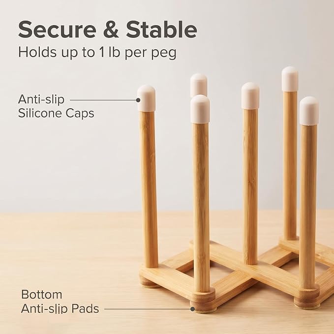 Bamboo Retractable Bottle Drying Rack Cup Dish Drying Racks,Sports Water Bottle and Mug Drainer Stand, Plastic Bag Dryer Rack and Multifunctional Drying Rack for Kitchen Countertop