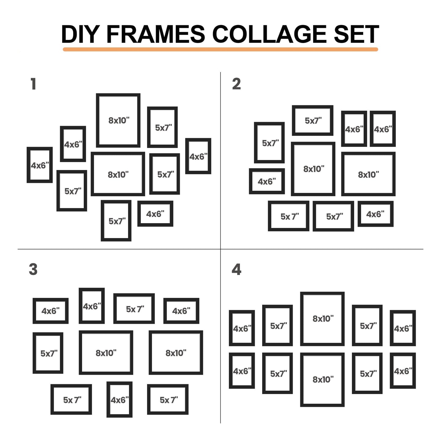 iRahmen Collage Picture Frames Set of 10, Wall Decor for Mounting or Tabletop Display, Family Photo Gallery Frame Set - Multi Sizes Including Two 8x10, Four 5x7, Four 4x6, HD Glass, Rustic Wood