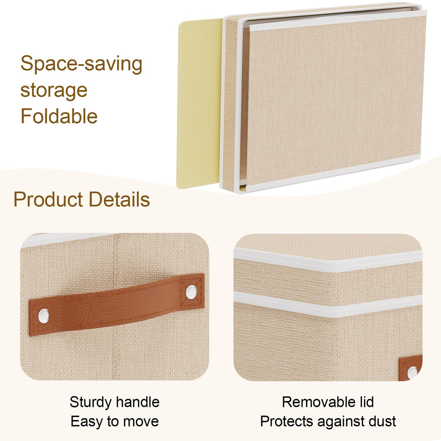 YheenLf Foldable Storage Bin, 10.2×7.8×6.7 Inch Storage Box with Lid, Closet Organizer for Organizing with Handles, Beige, 1-Pack