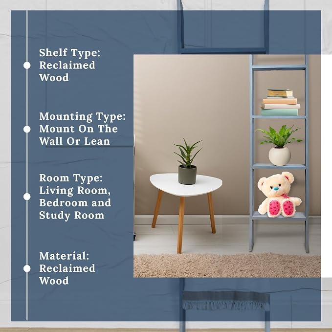 BARNWOODUSA Throw Blanket Ladder – Fully Assembled Reclaimed Wood – Rustic Decorative Ladder for Towels, Quilts, & More – Perfect Decor for Bathroom, Porch, or Living Room,5-foot Slate Blue