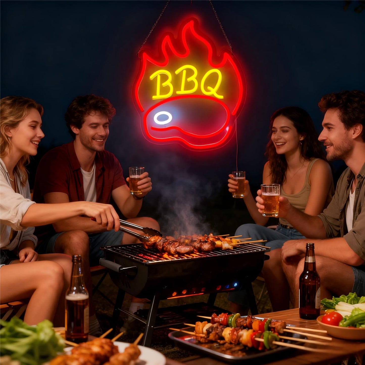 BBQ Neon Signs for Backdrop wall decor，Dimmable USB Powered,Barbecue Neon Light Up Home Party restaurant Grill Beer Bar Decoration Lights, Bright LED bbq sign (14.8"*12.2"in)