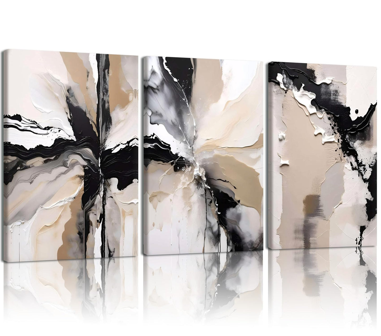 NCCXNCC 3 Pcs Abstract Canvas Wall Art in Black and Beige Modern Wall Decor Paintings Texture Posters Print Modern Geometric Pictures Artwork Suitable for Living Room Bedroom Home Office 12x16 inch