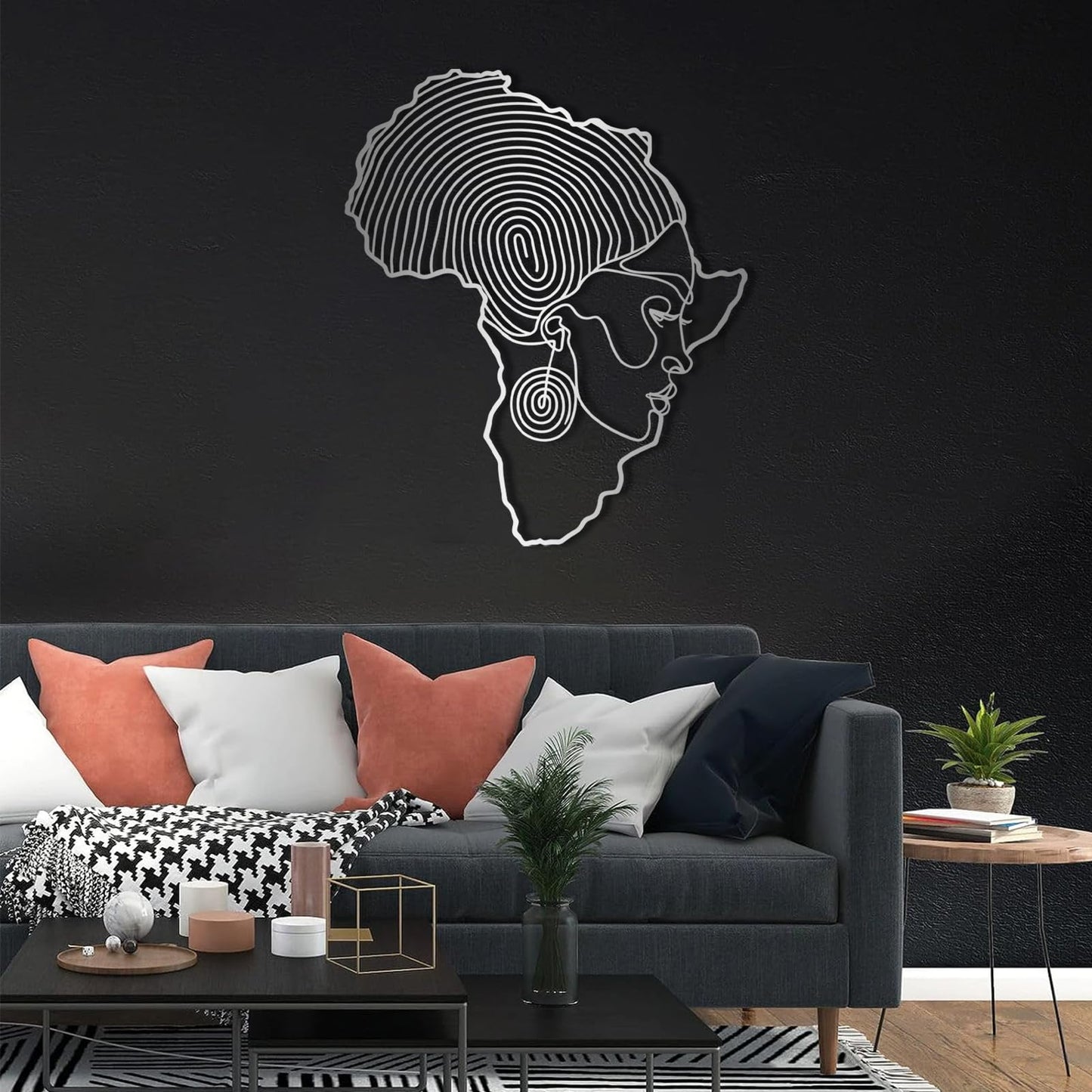 Metal African Woman Wall Art, Black History Wall Decor with Woman Figure, Modern Tribal Style Decor, Cultural Wall Hanging for Living Room Office, Ethnic Art Ready to Hang (Gold, 24x20in|60x51cm)