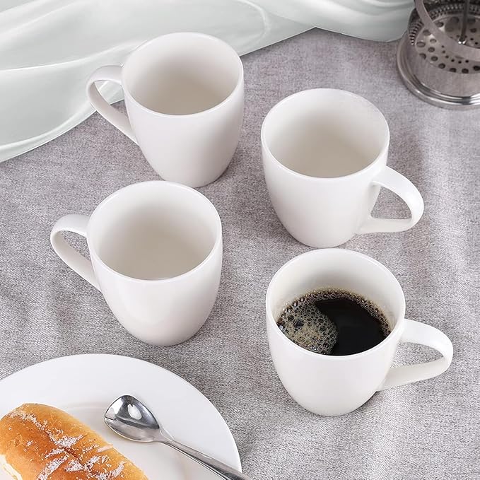 Mfacoy Porcelain Coffee Mugs Set of 6, 13 Ounce Coffee Cups with Handle, Ceramic Tea Mugs for Latte, Hot Tea, Cappuccino, Mocha, Cocoa, Mug Gift Set, Dishwasher and Microwave Safe, White