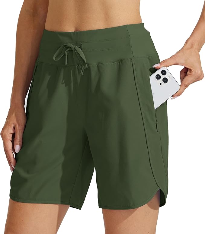 Willit Women's 7" Athletic Running Shorts Long Workout Hiking Shorts Quick Dry High Waisted Active Zipper Pocket(XX-Large)
