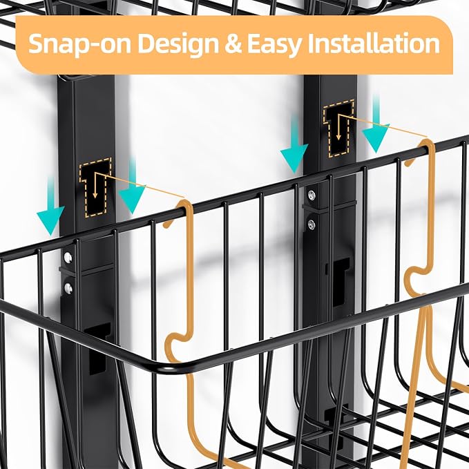 6-Tier Over The Door Pantry Organizer, Metal Hanging Storage Shelf Spice Rack with Adjustable 6 Baskets, Space-Saving Behind Door Organizer for Kitchen, Bathroom, Laundry Room, Black
