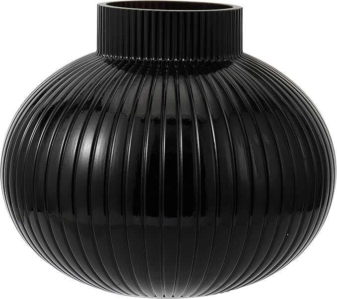 Black Glass Vase, Flower Vases for Bouquet, Ribbed Glass Vases for Flowers, Small Black Vase for Living Room, Office, Coffee Table, Shelf, Wedding, 6 Inches