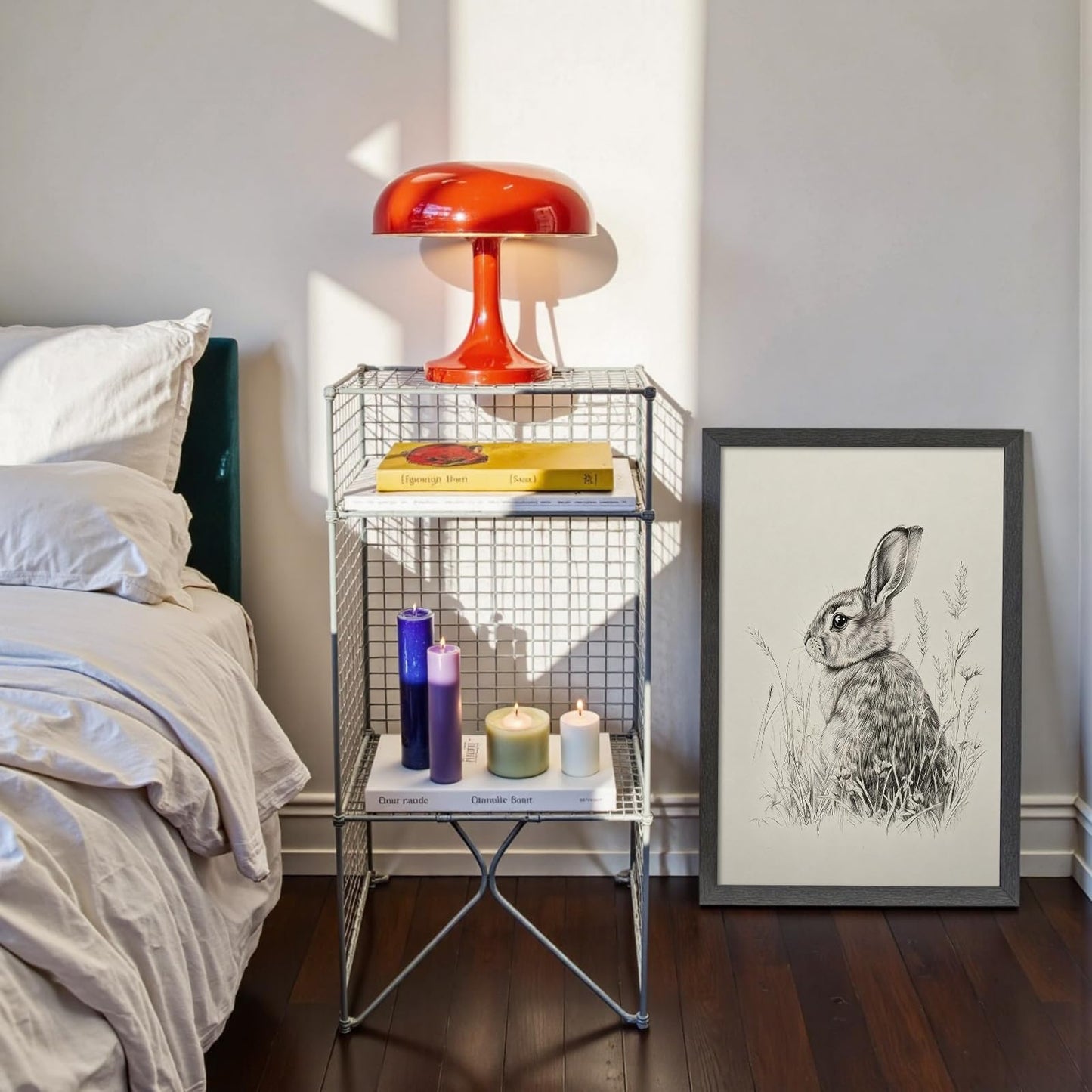 Wild Rabbit Wall Art, 8X10 Inch Black Framed Nature Wildlife Art Poster, Black And White Animal Canvas Print, Farmhouse Wall Decor For Living Room Bedroom Office Ready To Hang