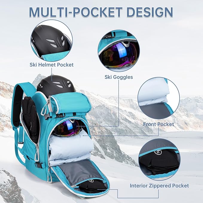 Ski Boot Bag, 50L Ski Boot Travel Backpack for Skis, Snowboard & Accessories, Waterproof Padded Ski Boot Bag Backpack