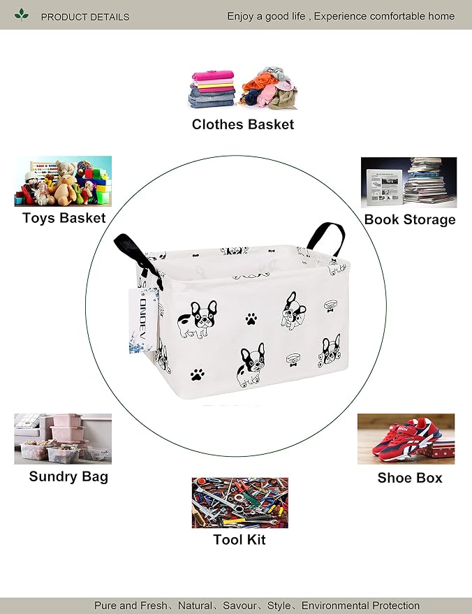 Rectangular Bulldog Pattern Storage Bin, Decorative Canvas Laundry Basket with Dual Handles, Foldable Toy & Household Organizer, Multipurpose Party Gift Basket for Home Bedroom Dorm