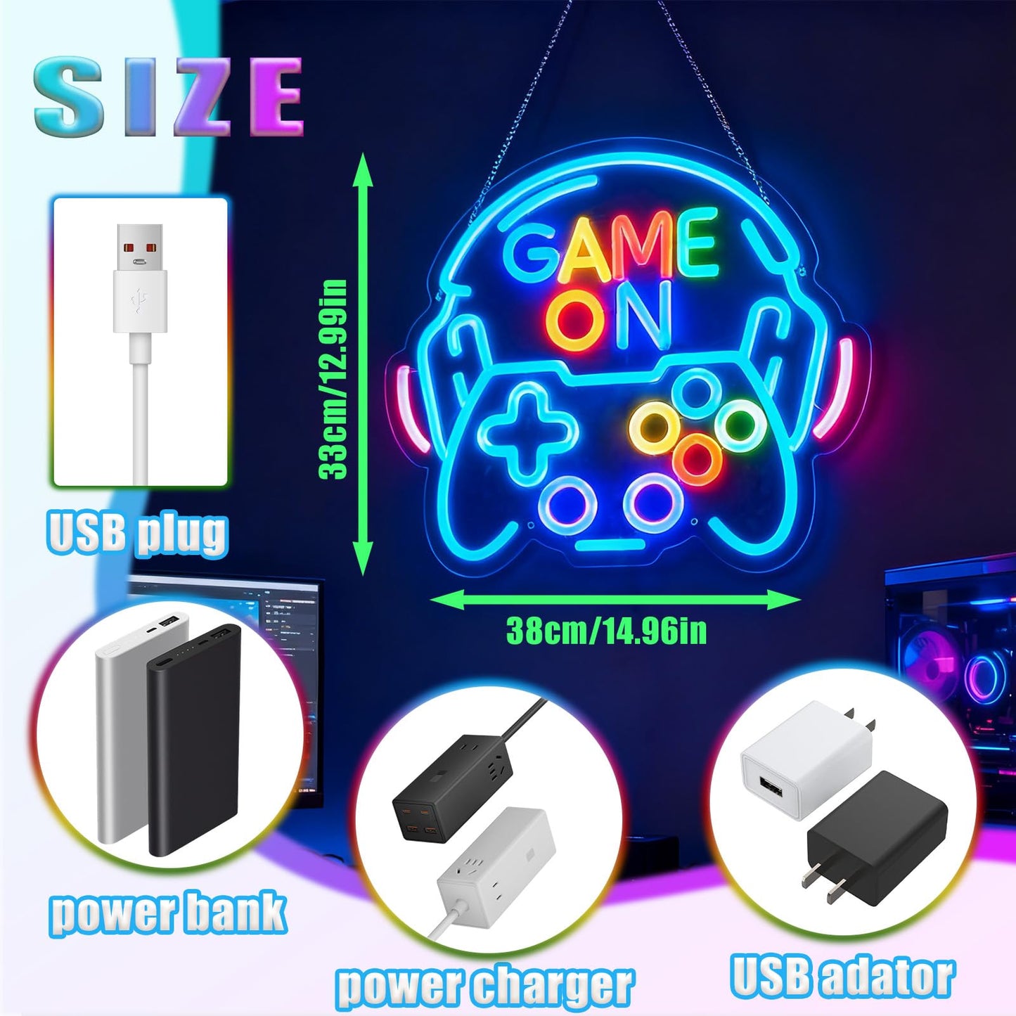 Dimmable Gamer Neon Sign, Game Controller Shaped LED Neon Sign for Gaming Room Decor, 15"x13" USB Powered Adjustable Brightness Gamepad LED Sign for Boys Room, Cool Gamer Gift for Teens and Kids