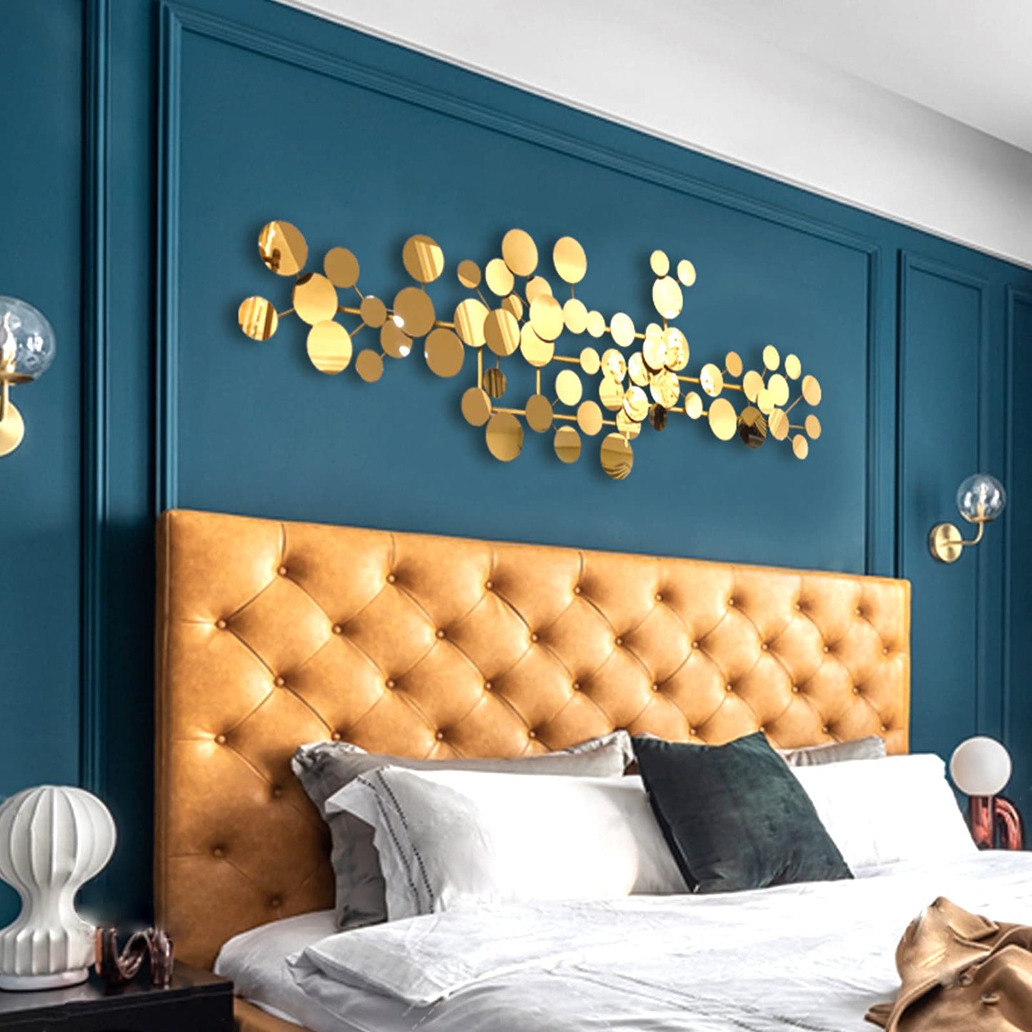 YUDACHU Modern Metal Wall Art for Living Room & Bedroom | 3D Geometric Sculpture 59”×20” | Gold Luxury Wall Decor Accent, Indoor Use, Hanging Kit Included