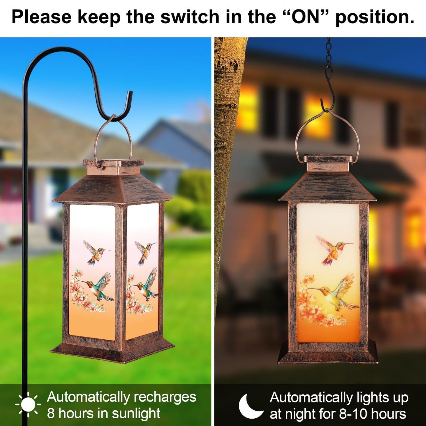 Solar Lantern Outdoor Waterproof Hummingbird Garden Decor Birthday Gifts for Women Mom and Grandma Solar LED Plastic Decorative Hanging Light for Yard(Hummingbird )