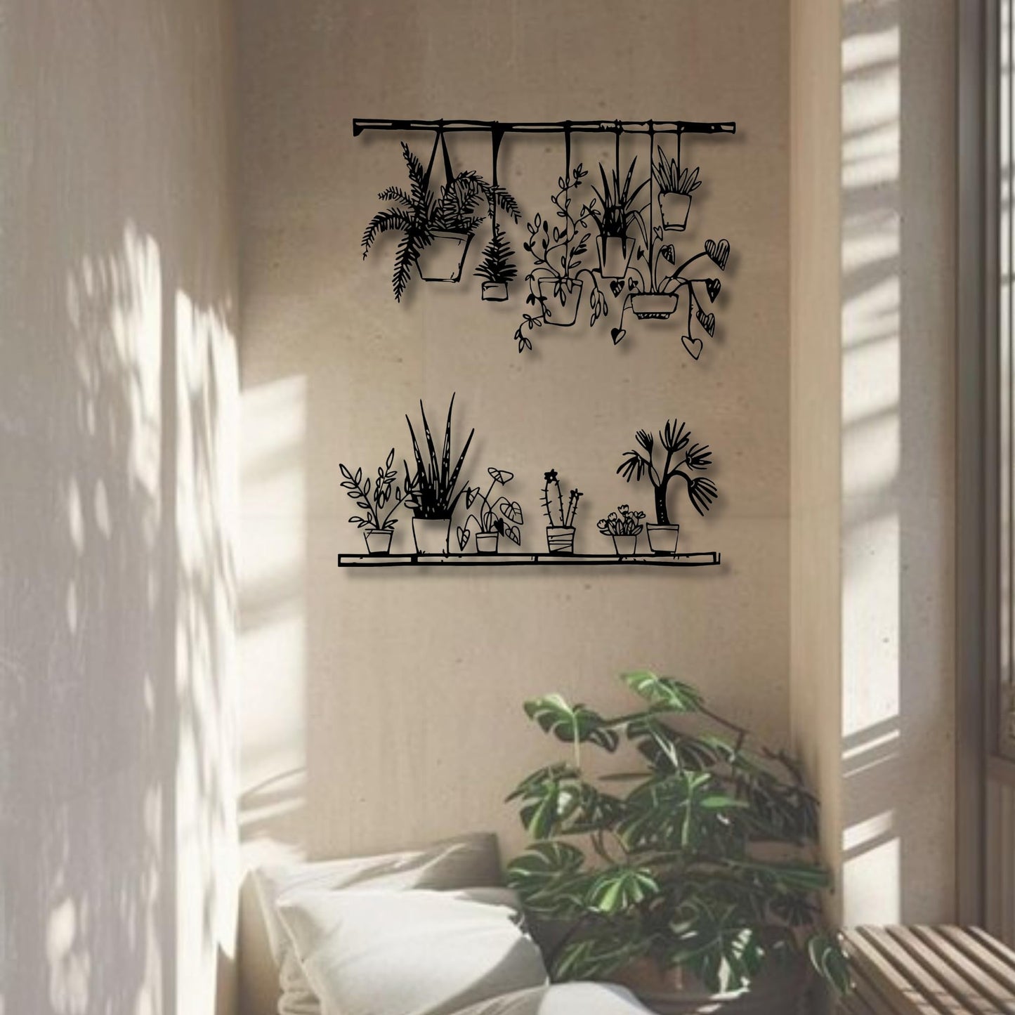 Flower Pots Metal Wall Decor | 23'' x 24'' x 0,05'' Dimensions 2-Pcs Flower Pots Themed Home Wall Decor | Living Room Bedroom Office Metal Wrought Iron Wall Art (23''W x 24''H, Black)
