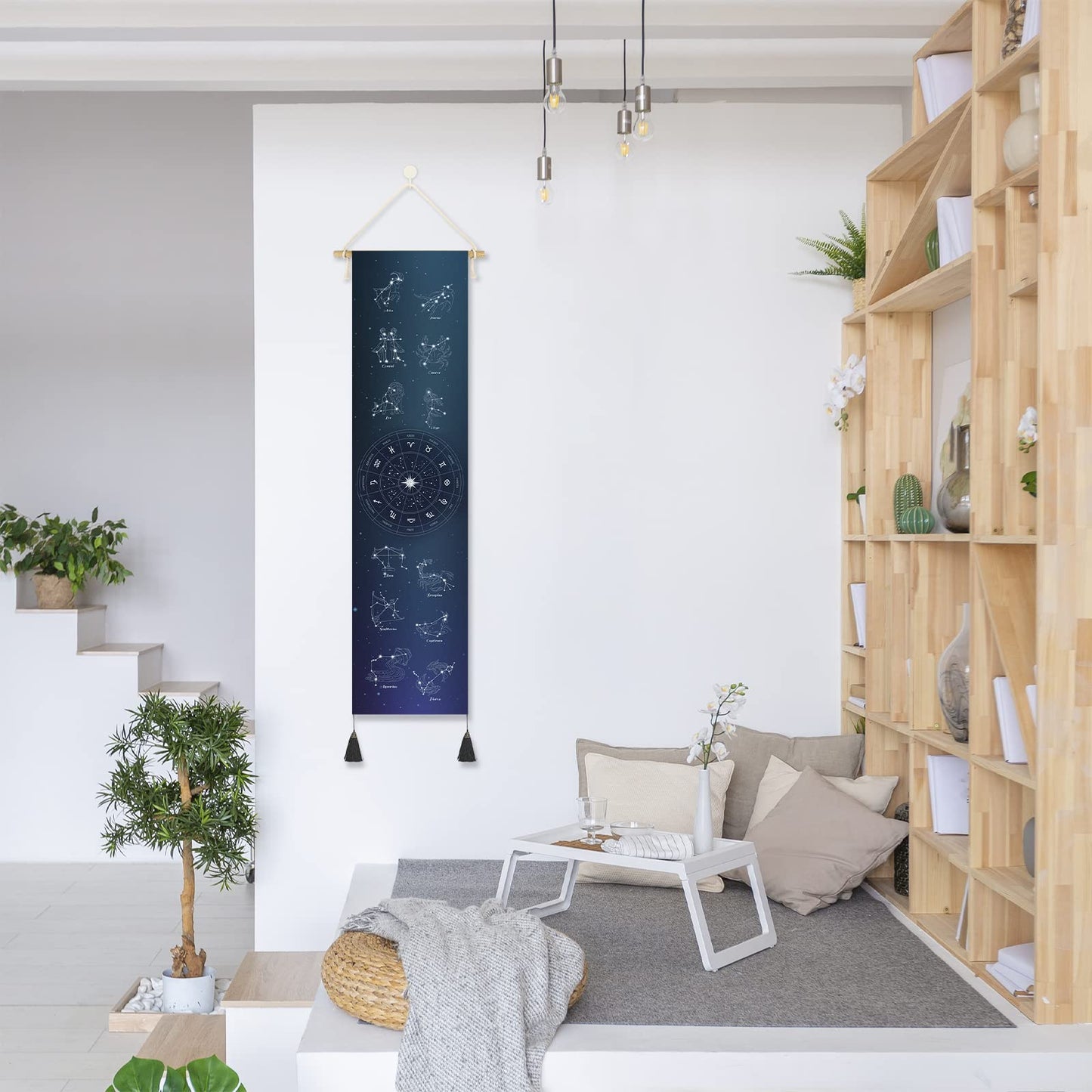 Hanging Poster Canvas Wall Art Banner 12 Constellation Stars, Zodiac Tapestry Astrology Tapestry symbols for Wall Decor Wall Hanging Tapestry Decoration For Home,Office,Room (13''x 56''/33x142cm)