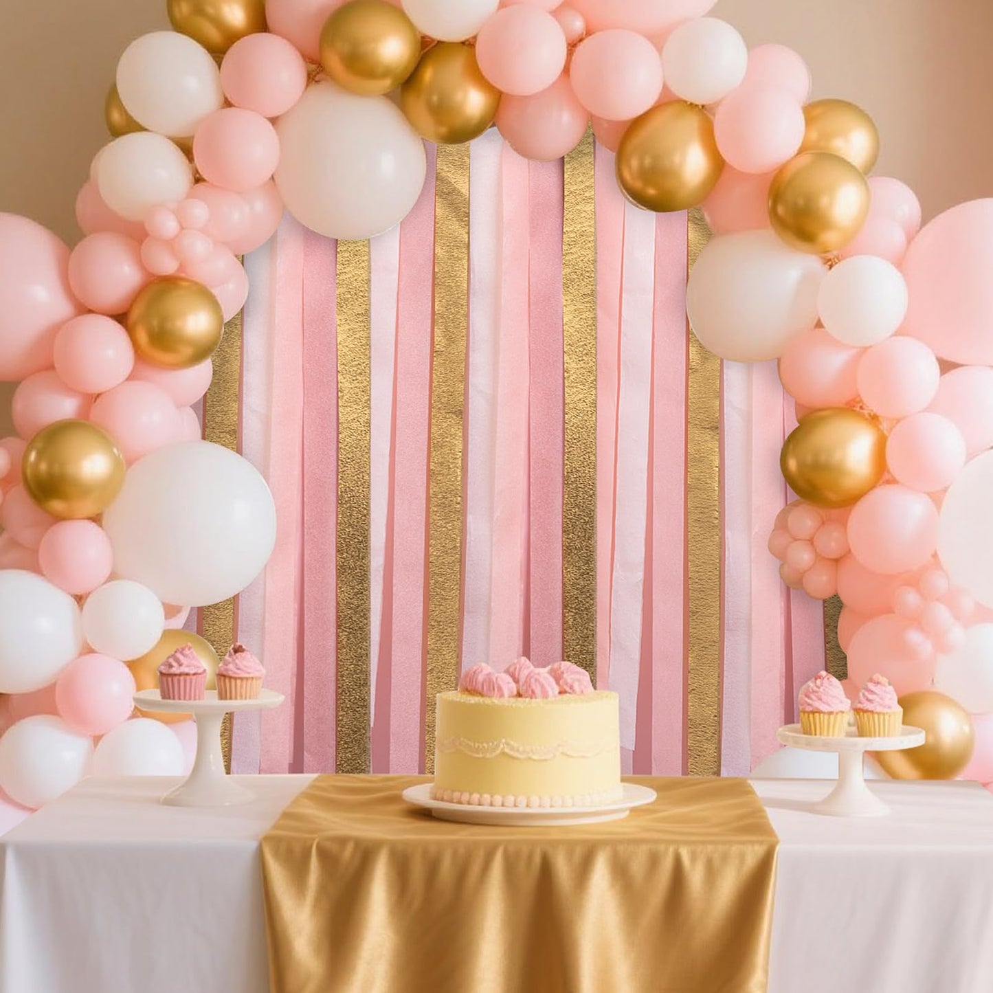 Riqiaqia Streamers Party Decorations,8 Rolls Pink Gold Crepe Paper Streamers for Wedding, Birthday, Bachelorette, Bridal Showerand Baby Shower Girl