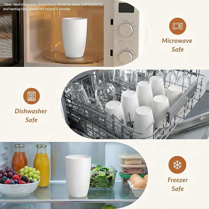 Homienly Kitchen Cups 12 OZ Wheat Straw Drinking Glasses–Unbreakable, Lightweight & Reusable Alternative to Plastic Cups,Dishwasher Safe Cups for Kitchen & Outdoor Use (White, 6 PCS)