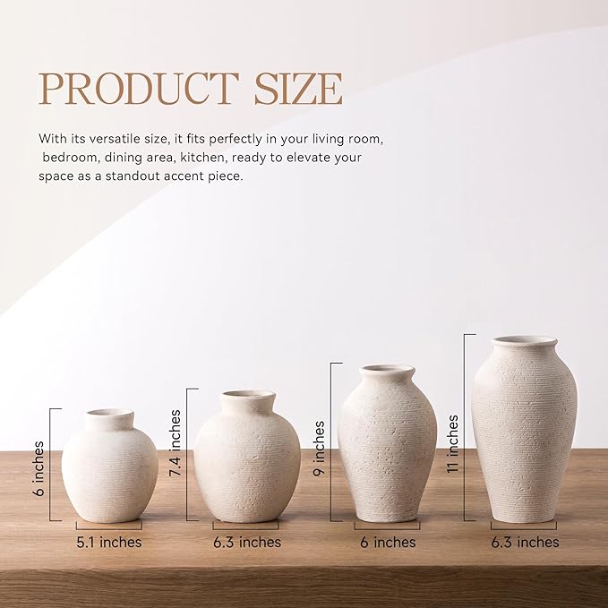 Vanselia Ceramic Flower Vase Home Decor - Large Tall Farmhouse Table Vases Rustic Vintage Living Room Kitchen Bedroom Decorations for House Book Shelf Office Coffee Desk Dining Fireplace (12" Rustic)