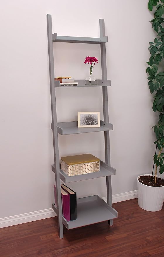Kiera Grace Providence Hadfield 5 Tier Ladder Shelf, Leaning Bookshelf Storage Rack for Home, Office, 18" x 67", Cloud Grey
