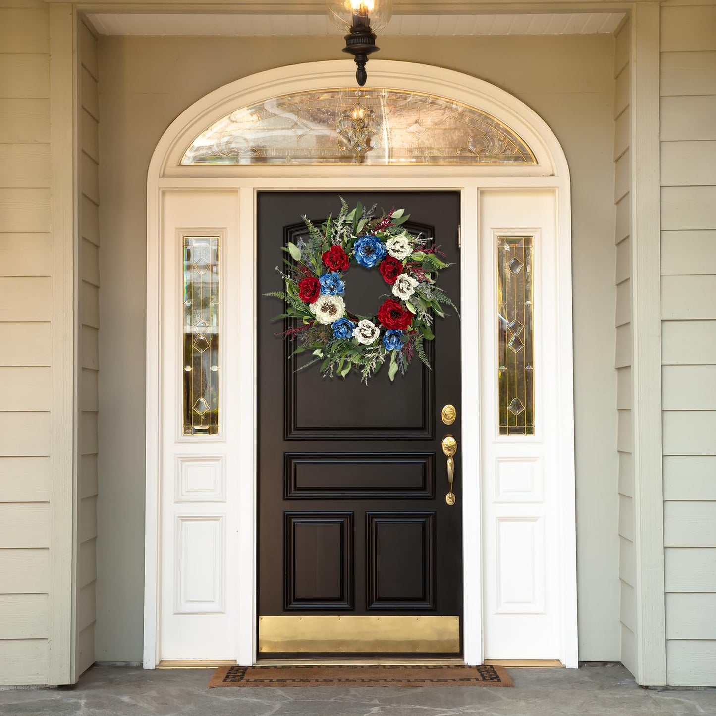24 Inch Patriotic Wreaths for Front Door, 4th of July Wreaths for Front Door, Peony Eucalyptus Patriotic Summer Flag Wreath Handcrafted Memorial Day Artificial Flowers Wreath for Indoor and Outdoor