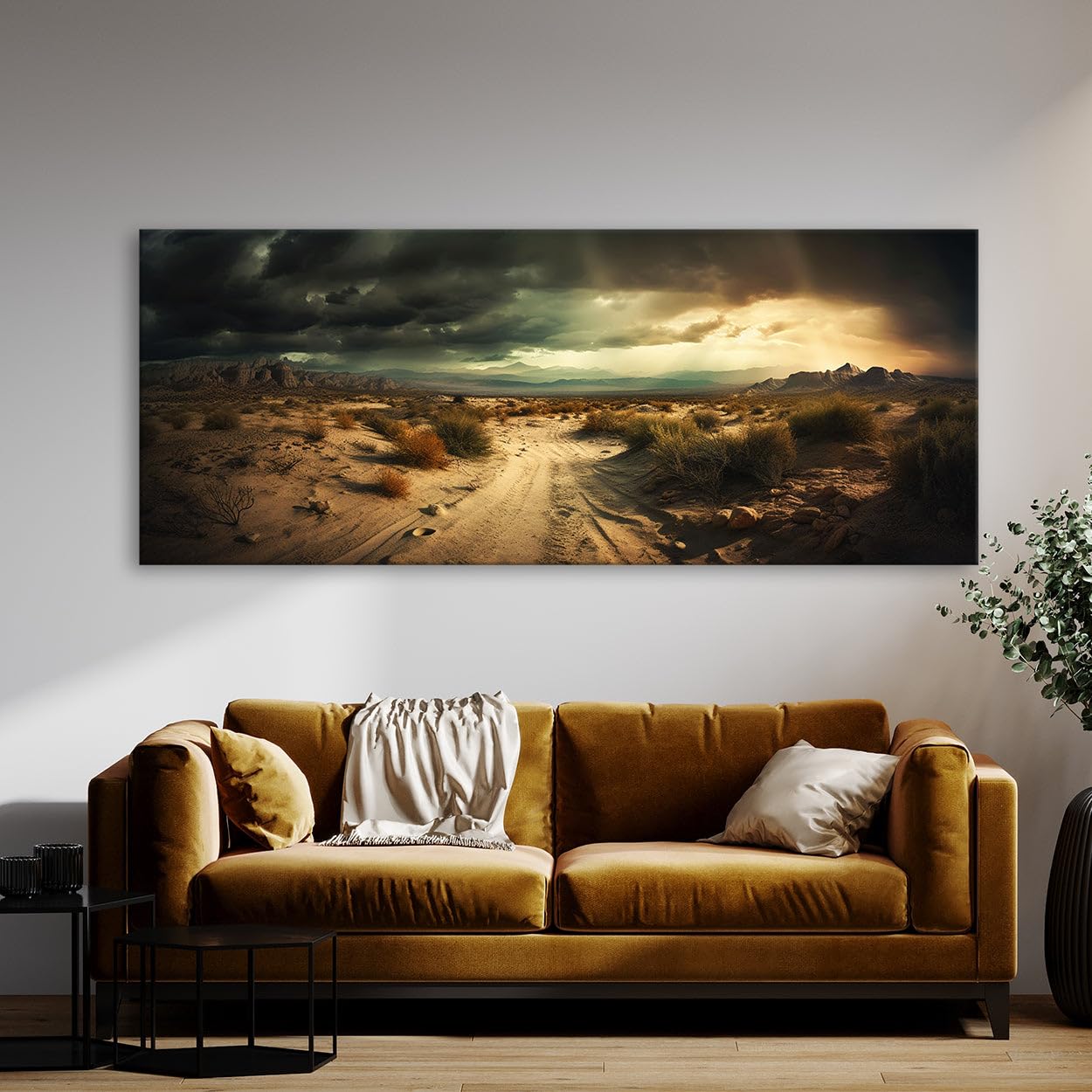 Sense Canvas Desert Landscape Stormy 16 Canvas Art - Home Decor Wall Art Print Poster Painting Large 40x16 / 0.75"