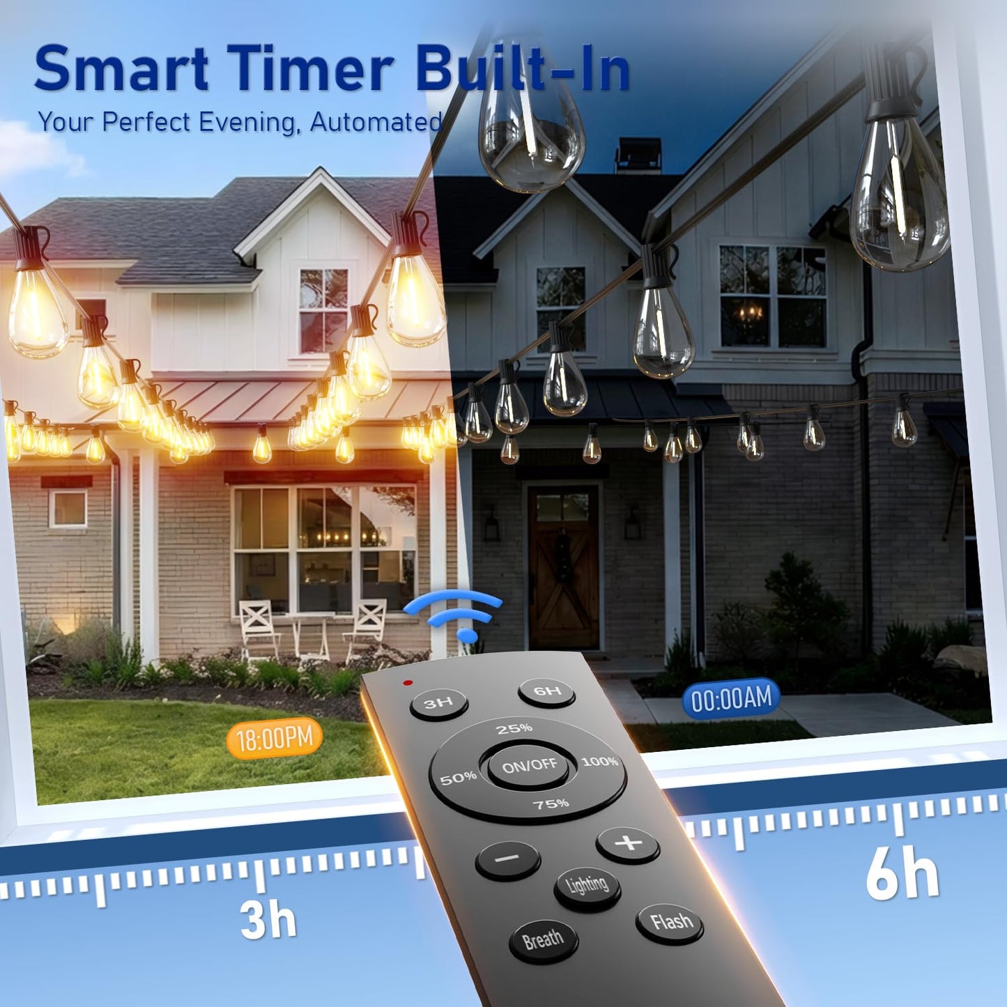 Sikitul Outdoor String Lights 50FT with 18+1 Shatterproof LED Bulbs, Remote Control Dimmable Patio Lights, Waterproof Hanging Edison Light for Backyard Garden Pergola, Timer & 3 Modes