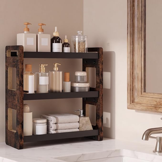 Bathroom Organizers and Storage,Bathroom Counter Organizer,Bathroom Counter Shelf,Bathroom Sink Organizer,Vanity Organizers,Vanity Storage,Perfume Display,Perfume Storages(Brown 3 Tier)