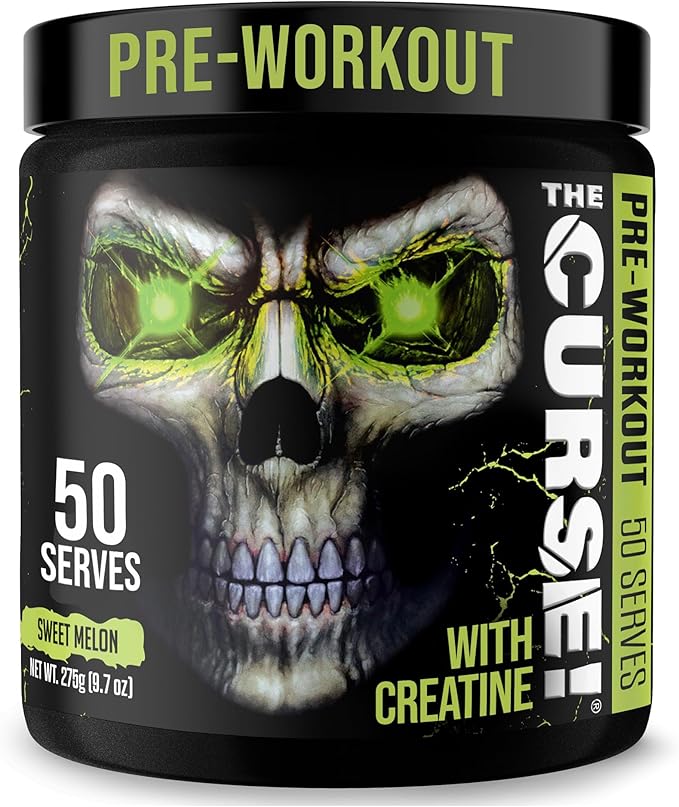 JNX SPORTS The Curse! Pre Workout Powder for Men & Women, Caffeine, Beta-Alanine, Creatine, L-Citrulline, 50 Servings, Sweet Melon Flavor ??Boost Energy, Strength & Focus