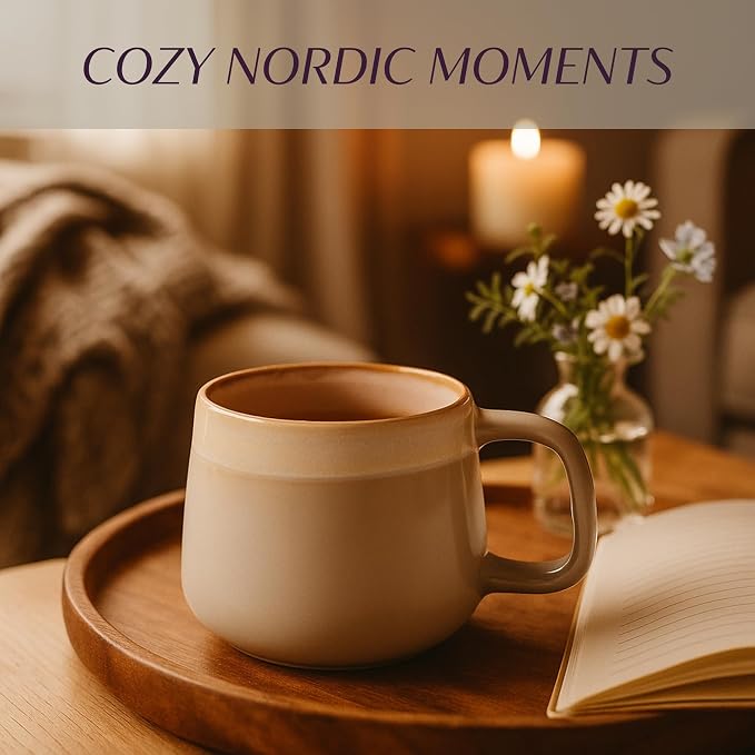 Ava Nord Large Ceramic Coffee Mugs Set of 4 | 16 oz Stoneware Coffee Cups | Lead-Free, Non-Toxic | Microwave and Dishwasher Safe | Comfortable Handle | Nordic Design for Tea, Cocoa, Latte | Sage Ash