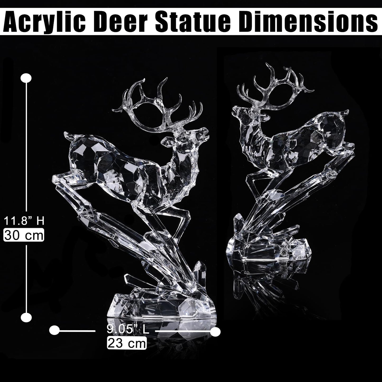 Acrylic Reindeer Christmas Decor Figurine - Modern Elegant Clear Reindeer Ornaments for Christmas Indoor Decor, Holiday Centerpiece, Living Room, Fireplace, Table Display (Clear, Standing 11.8")