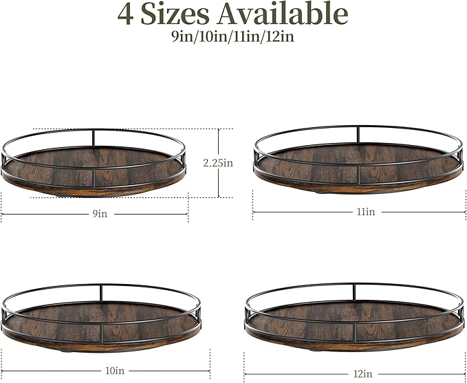 LAMU 12'' Lazy Susan Organizer for Table Top,Wooden Lazy Susan Turntable for Cabinet,Kitchen,Spice Organization,Bathroom Vanity,Rotating Pantry Storage for Table Decor