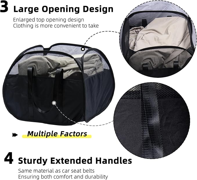 Collapsible Laundry Basket, 90L Foldable Pop-up Laundry Hamper with Reinforced Handles, Tear Proof Mesh Dirty Clothes Hamper for Laundry (Black, 2PCS)
