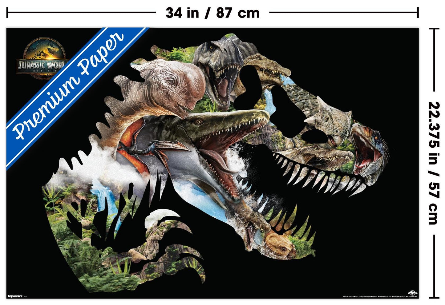 Jurassic World: Rebirth (2025) - T. Rex Silhouette Wall Poster, 34L" x 22.4W", Premium Unframed Version