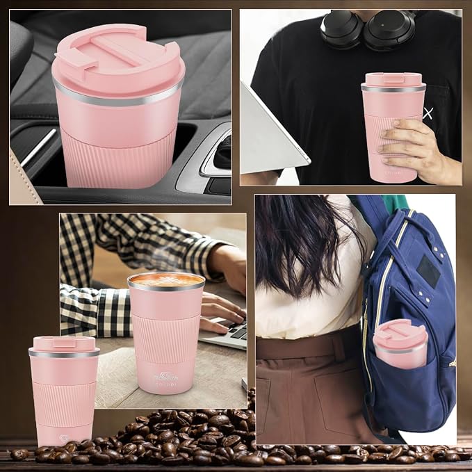 CS COSDDI 12 oz Stainless Steel Vacuum Insulated Tumbler - Coffee Travel Mug Spill Proof with Lid - Coffee Cups for Keep Hot/Ice Coffee,Tea and Beer (3rd light pink)