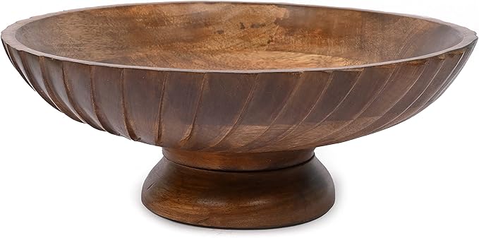 EDHAS Mango Wood Decorative Wooden Bowl Hand Carved Home Decor for Dining Table Center, Living Room, Kitchen Décor (12" x 12' x 4.75")