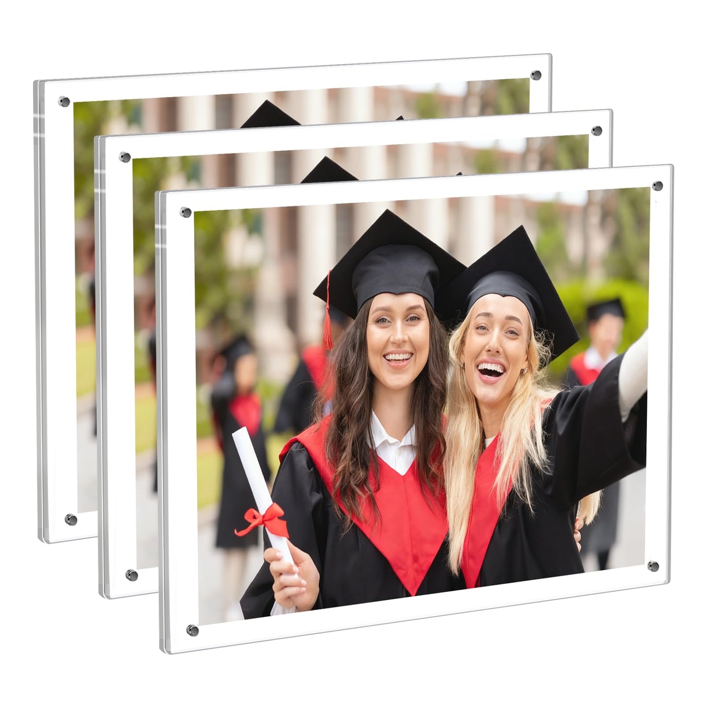 Kalami 3 Pack 8.5x11 Acrylic Wall Mount Picture Frame Self Adhesive with Black Screws, Floating Frameless Clear Frame for Photographs Artwork Diploma Certificate or A4 Letter Document Display