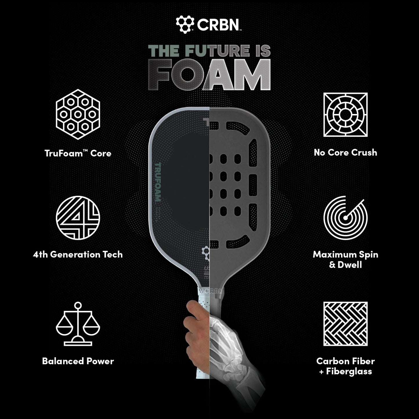CRBN Pickleball - TruFoam Genesis - Carbon Fiber Pickleball Paddle - First-Ever 100% Foam Core Performance Paddle (Elongated)