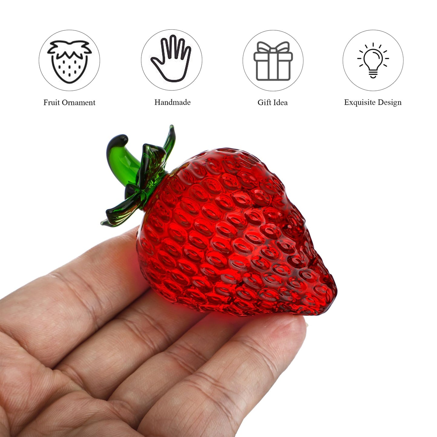 KRISININE Glass Red Strawberry Figurine Crystal Fruit Collectibles Art Glass Fruits Decoration for Home Office Strawberry Kitchen Decor for Women
