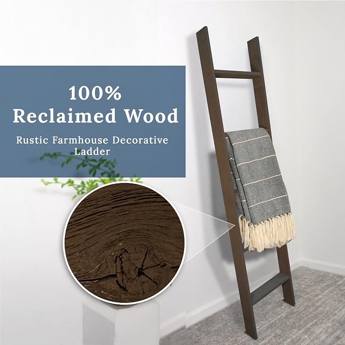 BARNWOODUSA Throw Blanket Ladder – Fully Assembled Reclaimed Wood – Rustic Decorative Ladder for Towels, Quilts, & More – Perfect Farmhouse Decor for Bathroom, Porch, or Living Room,5ft.