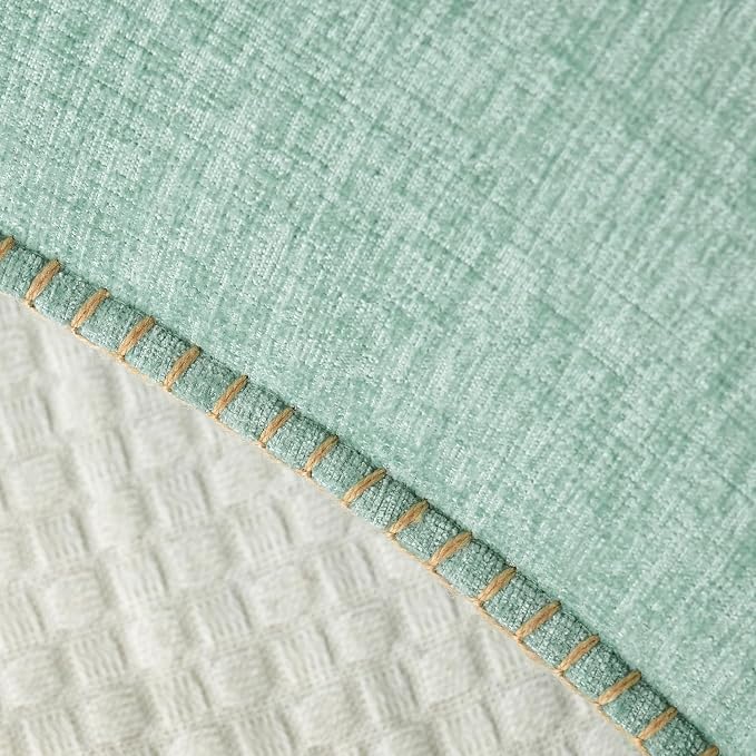 MIULEE Pack of 2 Lumbar Summer Throw Pillow Covers 12x20 Inch Aqua Green Farmhouse Decorative Pillow Covers with Stitched Edge Soft Chenille Solid Dyed Pillow Covers for Couch Sofa Bed Living Room