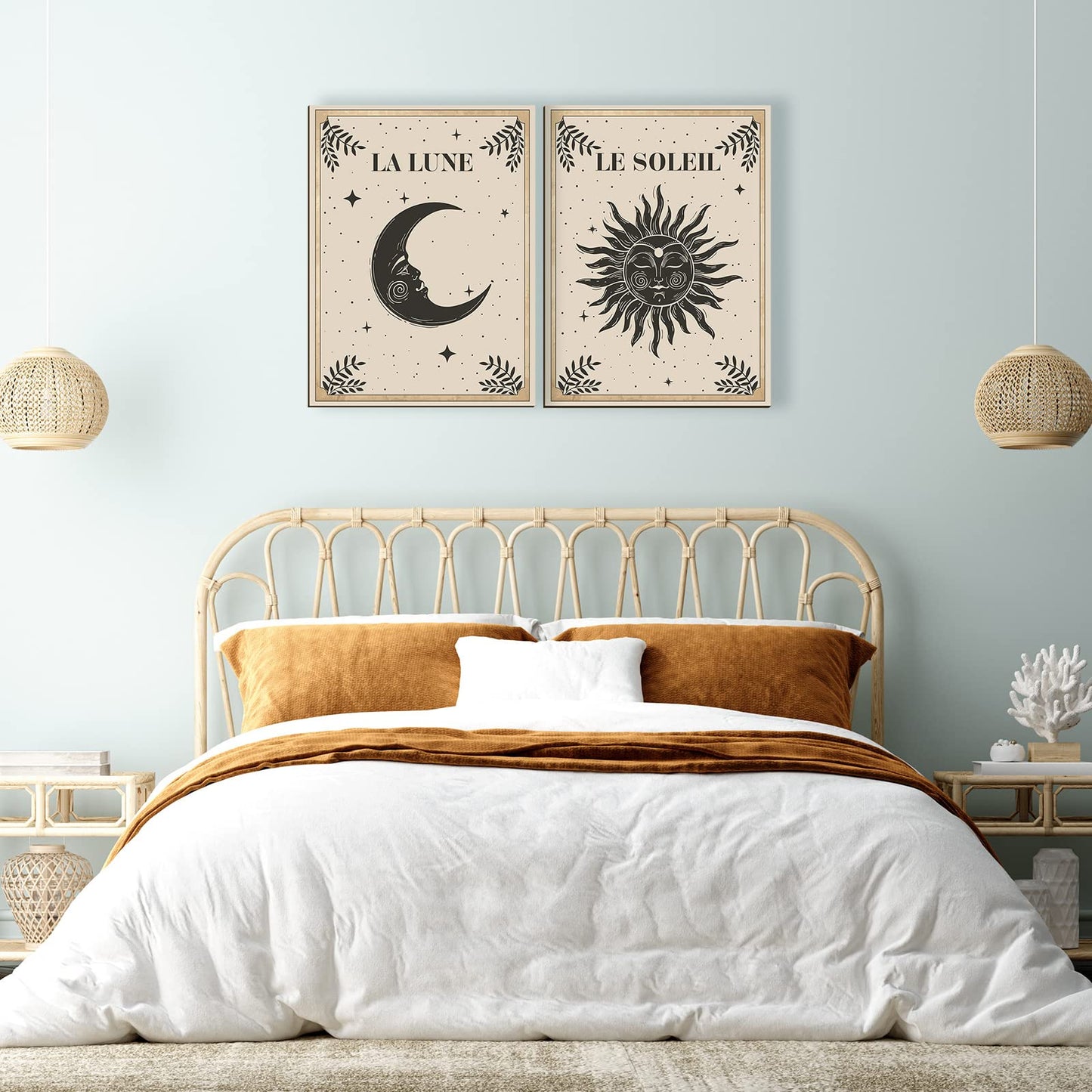 Geetery 2 Pcs Sun and Moon Celestial Wall Art Wood Tarot Cards Boho Witchy Wall Decor Hanging Mystic Astrology Decoration for Home Bedroom Living Room Gallery No Frame