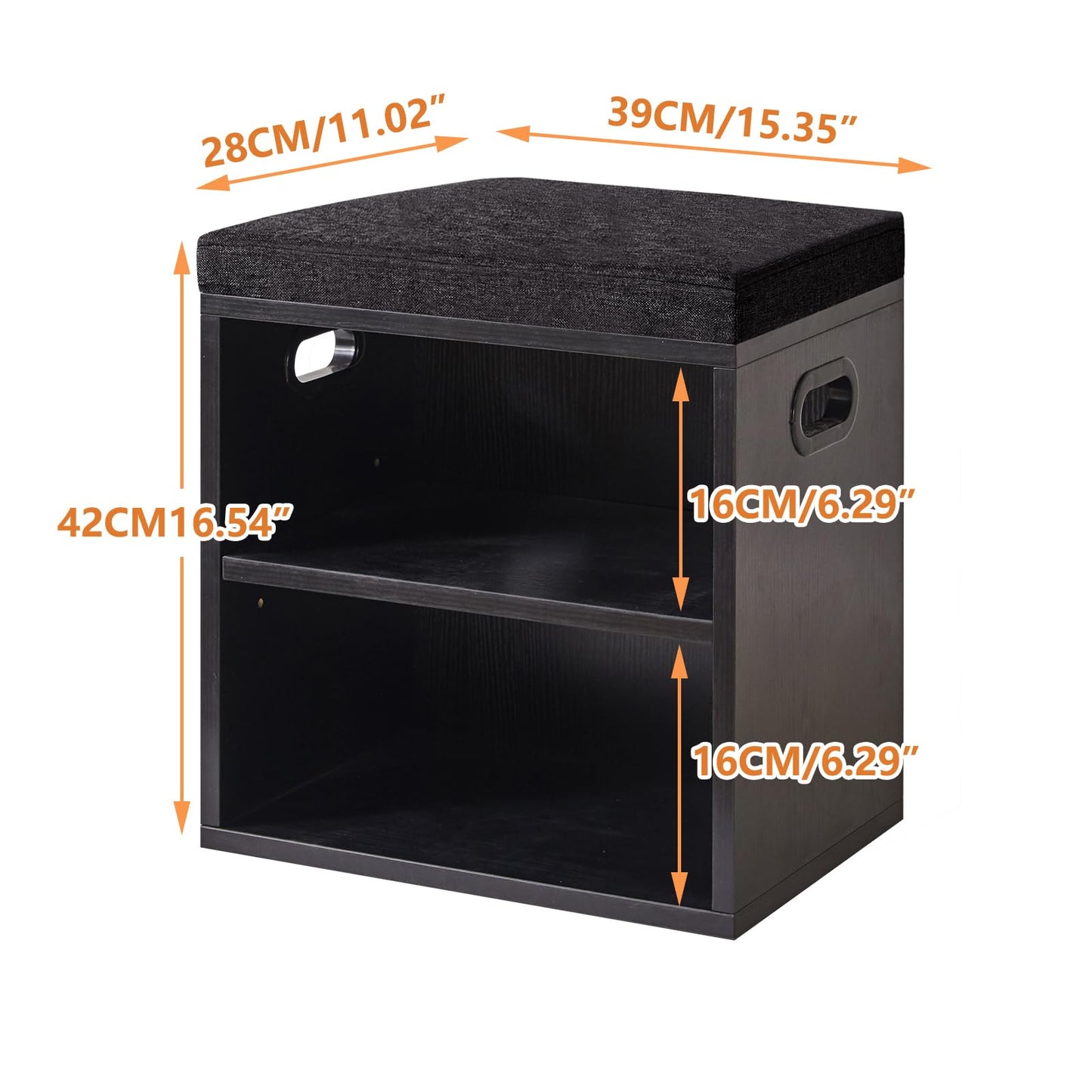 YMYNY Shoe Storage Bench with Cushion, 2 Tier Shoe Rack with Padded Seat, Adjustable Shoe Organizer Cabinet for Entryway, Living Room, Hallway, Closet, Bedroom, 15.4L*11W*16.54H, Black, UHBD028B