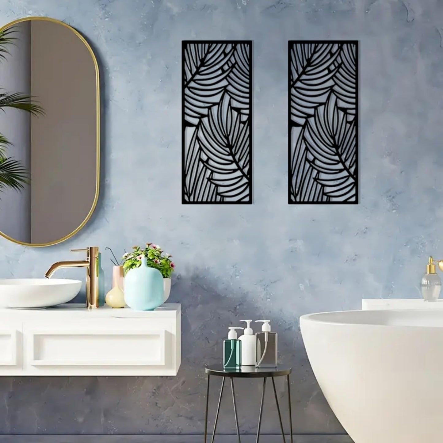 DUOOLN Metal Leaf Wall Decor Art, Minimalist Bohemian Tree Branches Leaves Sculpture Silhouette Ornament Hanging Sign for Home Balcony Garden Living Room Christmas Housewarming Gift-16.9 * 7.28in
