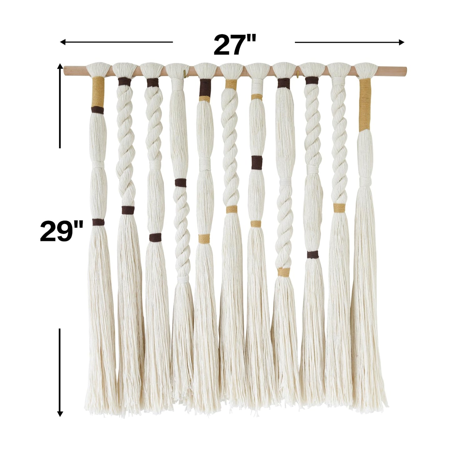 Flber Macrame Wall Hanging Woven Knot and Tassel Fringe Handmade Boho Wall Art for Bedroom, Living Room, or Entryway Decor 27" W x 29" L