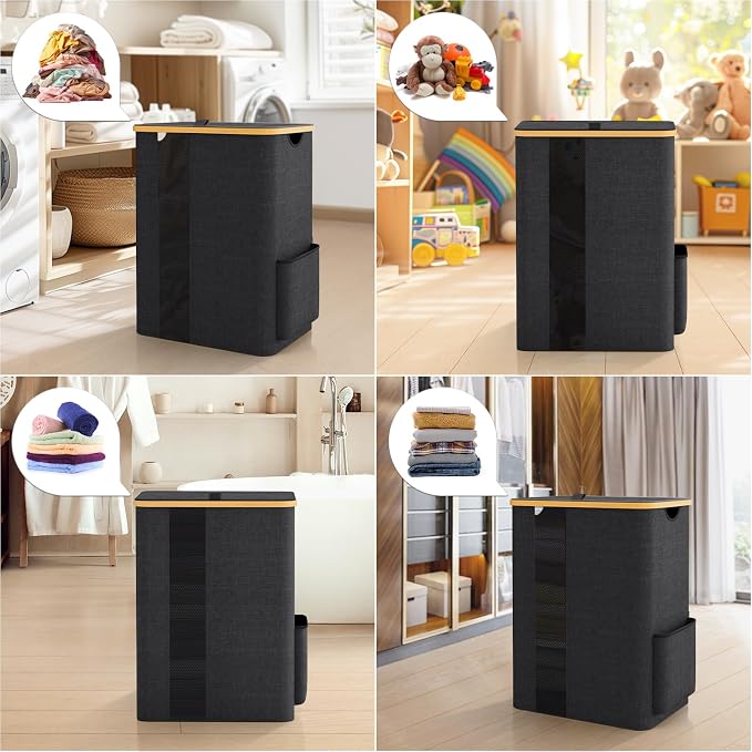 BlissTotes Laundry Basket with Lid, 80L Clothes Laundry Hamper with Handles and Removable Laundry Bag, Breathable Design Hamper with Lid for Bedroom, Bathroom, Dorm, Laundry Room - Dark Grey