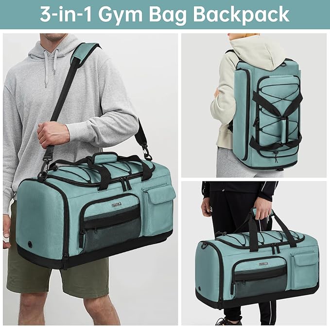 Gym Bag for Women & Men, Sports Travel Duffle Bag with Shoe Compartment, Anti-Theft Carry On Weekender Bag, Water Resistant Overnight Backpack for Airplane, Gym, Travel (Blue)