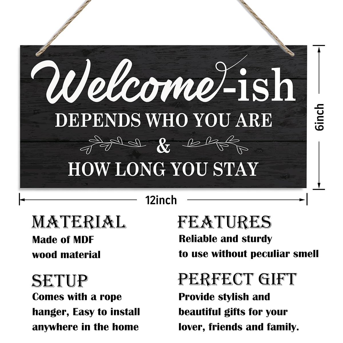 Inspirational Wood Signs, Decorative Wood Hanging Wood Plaque, Rustic Door Sign, Wall Decor Art, Home Front Door Decor, Welcome Hanging Decorations, Welcome-ish Depends Who You Are How Long You Stay