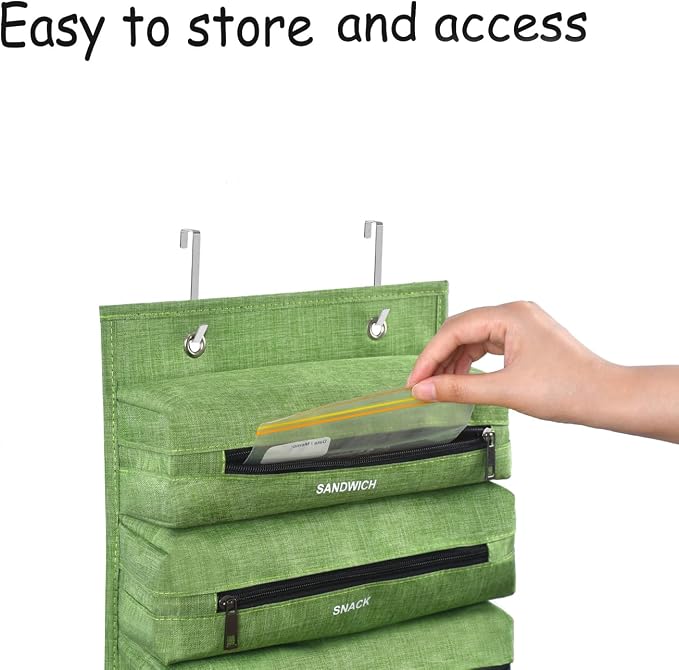 Zipper Bag Organizer Suitable for kitchen RV Campers with Zipper Gallon, Quart, Sandwich and Snack Food Storage Bags, Kitchen Plastic Bag Storage Organizer (Green)