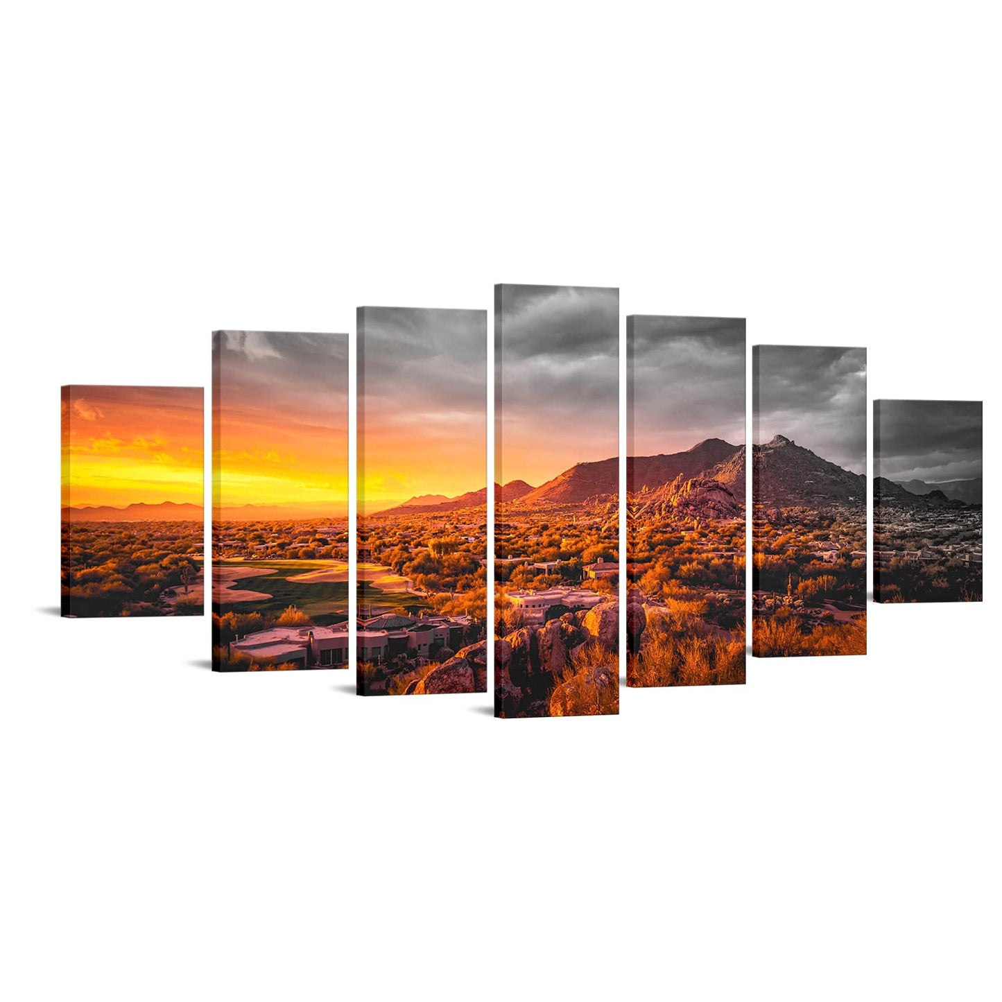 sechars XLARGE 7 Piece Arizona Desert Landscape Picture Canvas Print Monument Valley at Gold Sunset Posters Painting Prints Framed Artwork for Living Room Bedroom Decor 70"x32"