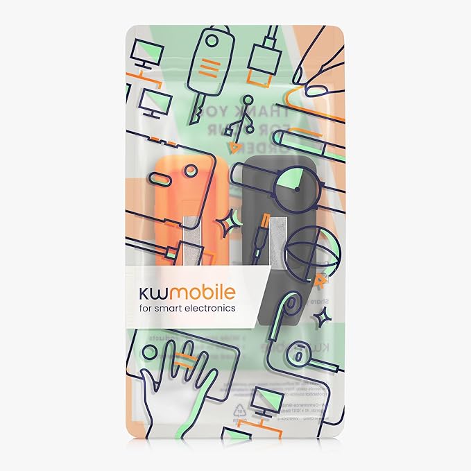 kwmobile 2X Clip Holders Compatible with Huawei Band 10/9 / 8 - Clip-On Holder Replacement Set - Black/Orange